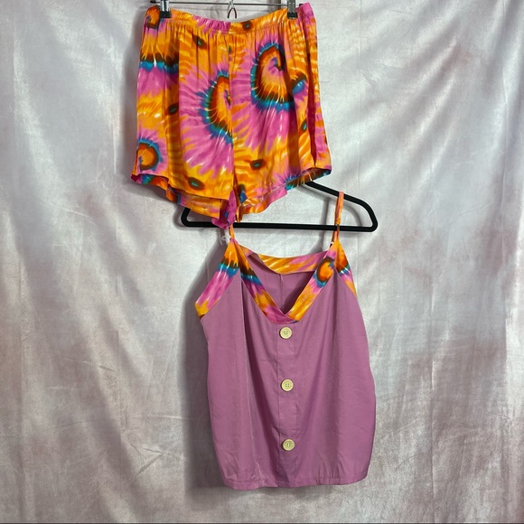 SHEIN Tie Dye Button Front Cami P.J.Set NWOT Size 2XL - Picture 2 of 8